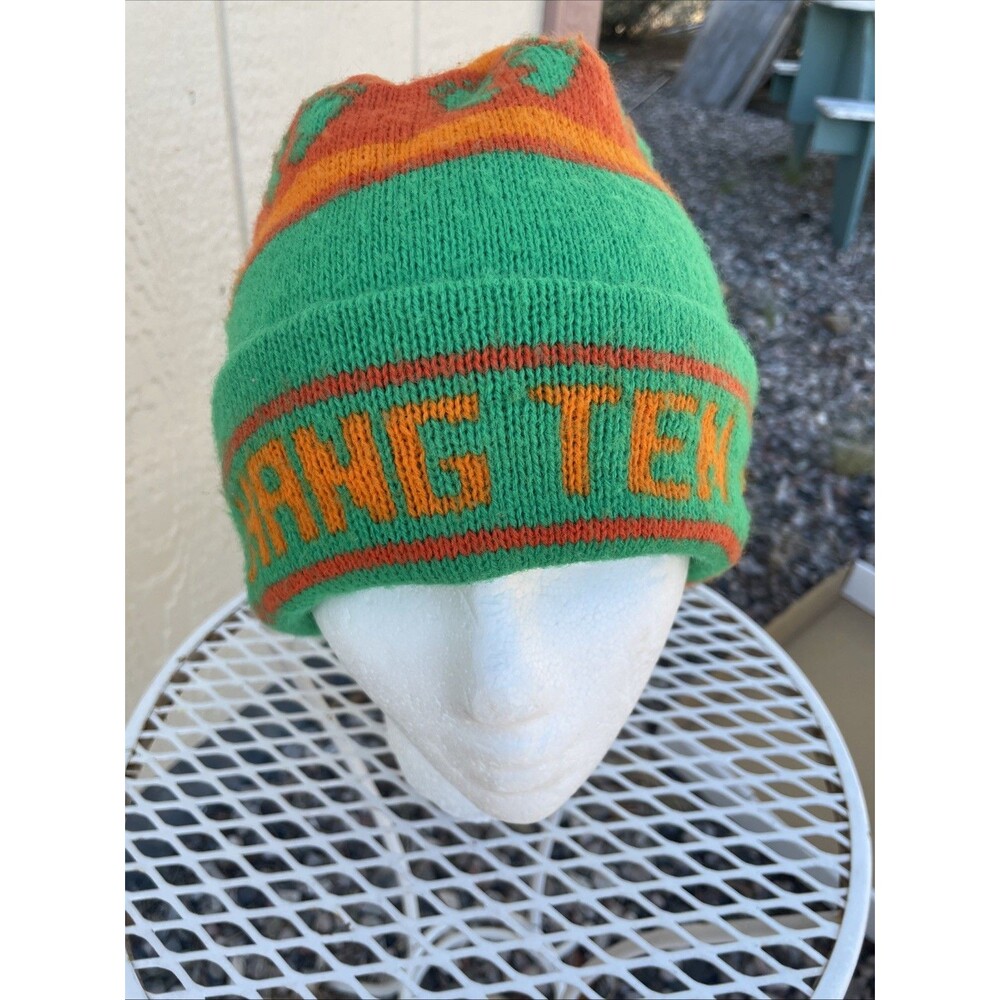 Vtg 80’s Hang Ten Winter Hat Beanie Snowboarding Green Orange VHTF